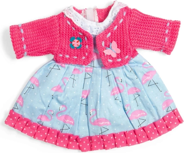 Bigjigs Toys kjole med flamingoer og pink cardigan til dukke 34 cm