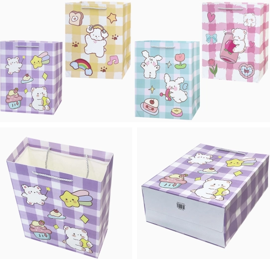 Papirgavepose med tegnet figur 32 × 26 × 12 cm