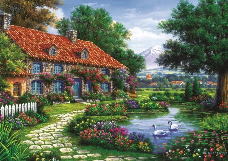 Puslespil Have med svaner 1500 brikker ART PUZZLE