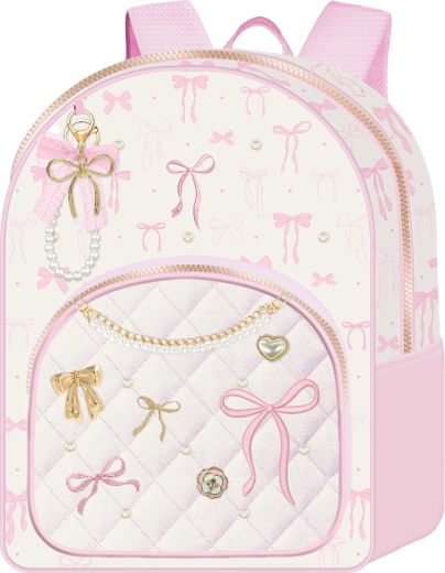 Deluxe rygsæk med sløjfemotiv i hvid og pink
