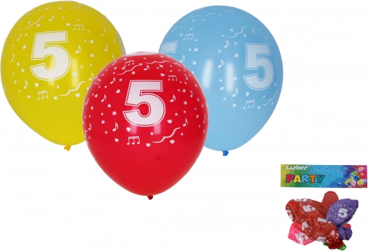 Oppustelige balloner 30 cm med tallet 5 – sæt med 5 stk.