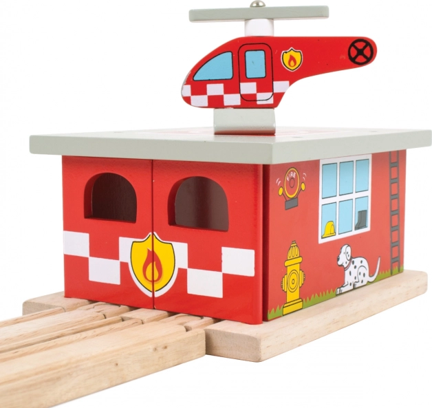 Bigjigs Rail træbrandstation med heliport