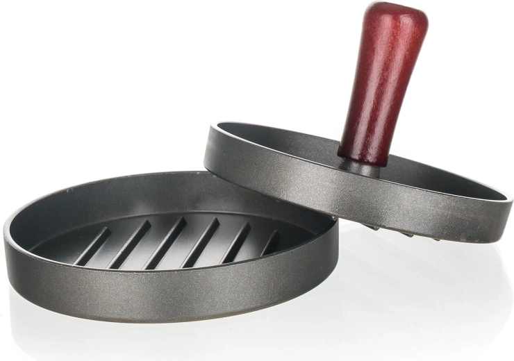 Burgerpresser 12 cm med aluminiumskrop og træhåndtag