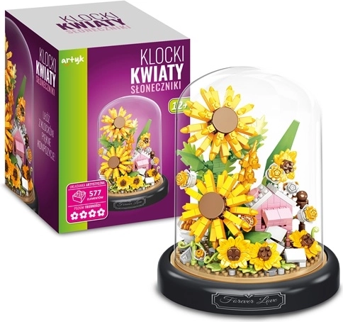Byggesæt med solsikke under glaskuppel