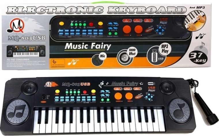 Børnekeyboard med mikrofon, 37 tangenter, USB og MP3