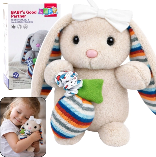 Blød plysbamse-kanin med spilledåse – beige, hyggelig krammebamse til babyer