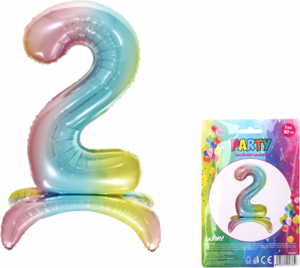 Oppustelig folieballon tallet 2 regnbue 80 cm