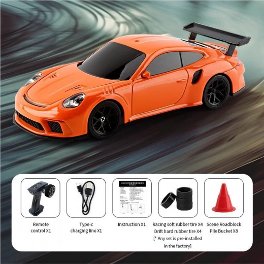 RC driftbil 1:43 orange med tilbehør