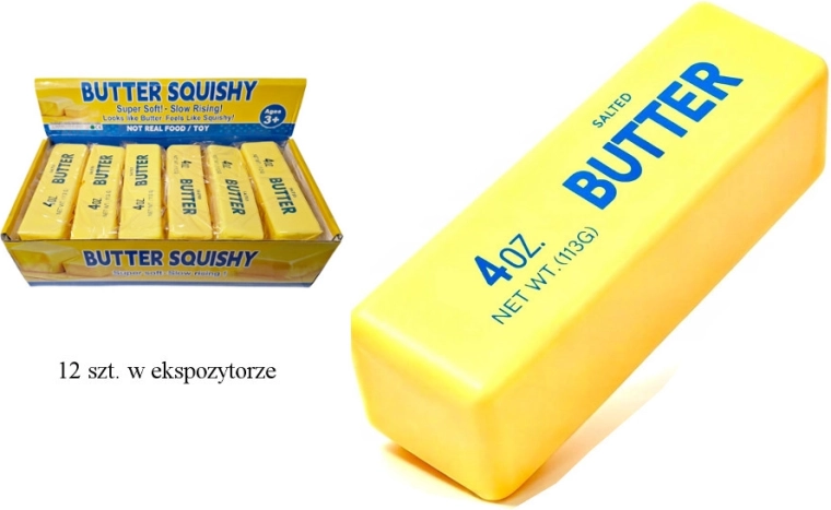 Anti-stress klemme-squishy i smørform, gul 13 cm