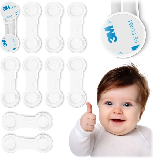 Sikkerhedslåse til skabe for børn RICOKIDS, hvid, sæt med 10 stk.