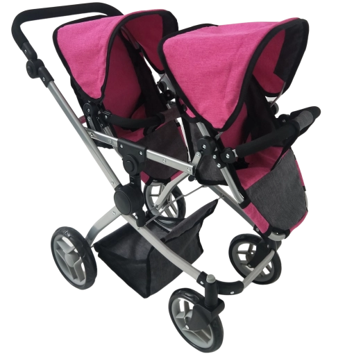 Dobbelt dukkevogn i pink-sort