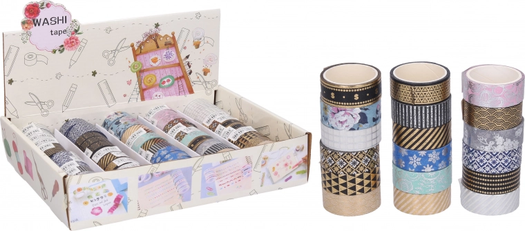 Dekorativ washi-tape 1,5 cm × 3 m – forskellige motiver