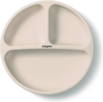 BabyOno silikone opdelt tallerken med sugekop beige 6m+