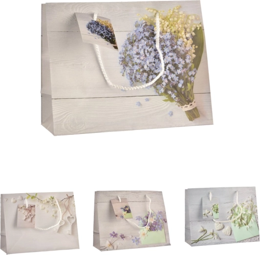 Gavepose med blomstermotiv 23 × 10 × 18 cm (4 varianter)