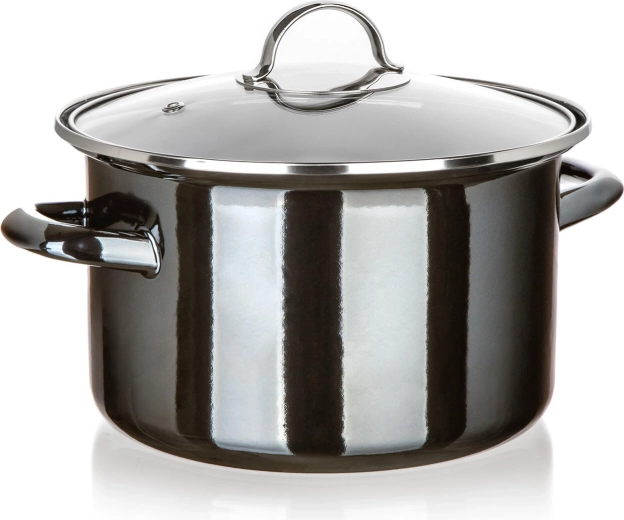 Emaljeret gryde med glaslåg 24 cm 3,7 l Metallic Black