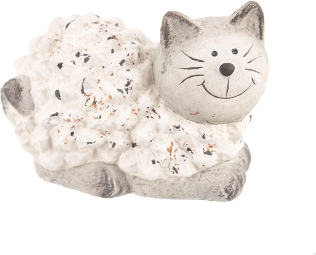 Dekorativ kattefigur i polyresin, beige, 16 × 10 × 11 cm