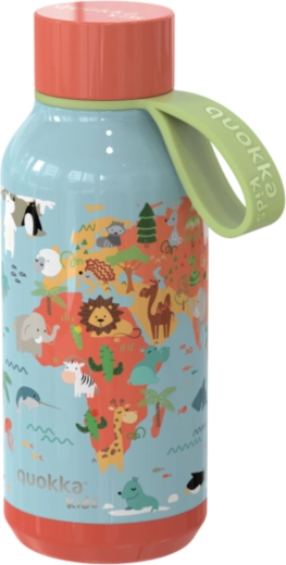 Termoflaske i rustfrit stål Quokka Kids Solid Map of Life med strop 330 ml