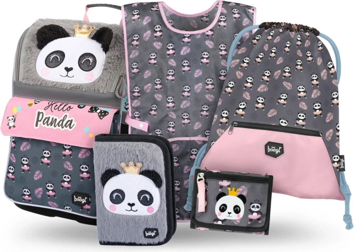 Skolesæt BAAGL Zippy Panda – skoletaske, penalhus, pose, forklæde og pung