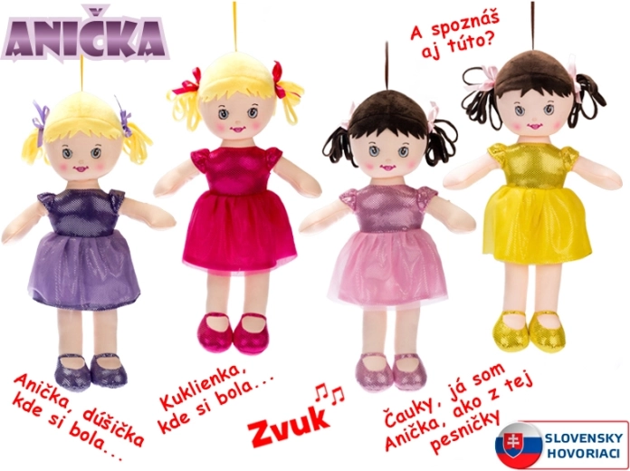 Dukkepige af stof Anička 32 cm, taler og synger slovakisk