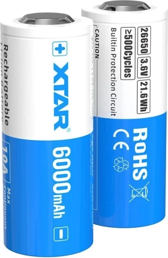 XTAR Li-ion akkumulator 26650 6000 mAh 3,6 V med beskyttelse - 1 stk.