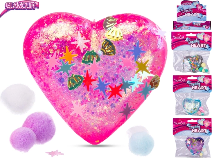 Glamour stræk-dekorationshjerte med pailletter 6 cm (mix farver)