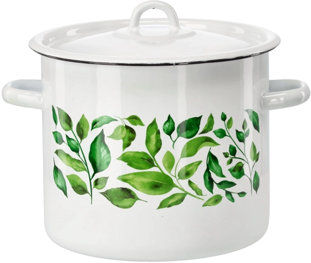 Emaljeret gryde 7 l 22 cm hvid Ficus med låg