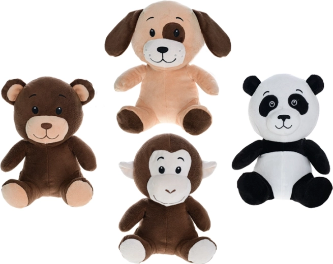 Plysdyr 25 cm – siddende bjørn, panda, hund og abe