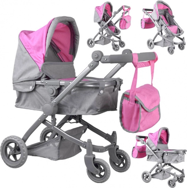 Multifunktionel dukkevogn 4-i-1 med gondol – Rosa