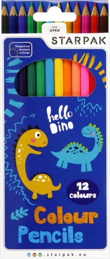 Farveblyanter med dinosaurmotiver, sæt med 12 farver