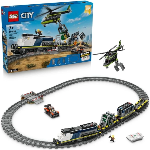 LEGO City Røveri i polititoget – fjernstyret togsæt med helikopter og minifigurer