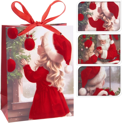 Julegavepose med pige-motiv 32 × 26 × 10 cm - 1 stk.