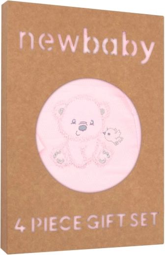 New Baby Sweet Bear-gavesæt til spædbørn, lyserødt, 4 dele – Lyserød 53584