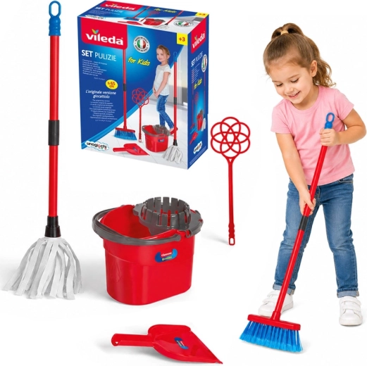 Vileda for kids børne-rengøringssæt med moppe, spand og kost