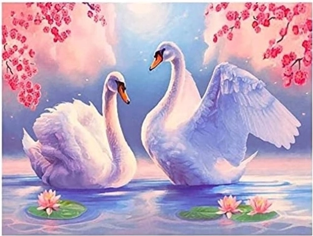 Diamantmaling Svaner mellem liljer 30 × 40 cm