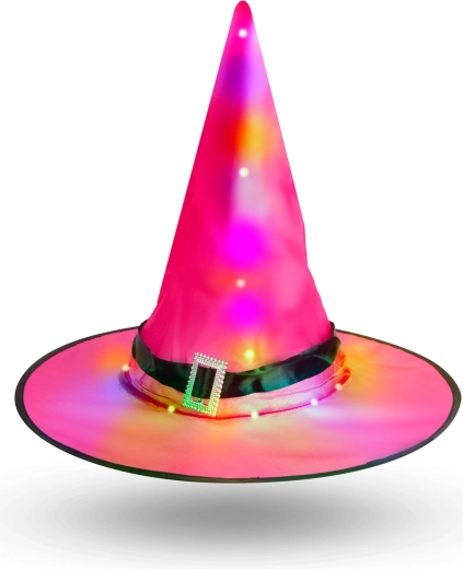 Halloween LED-hekselhat i pink, 38 cm