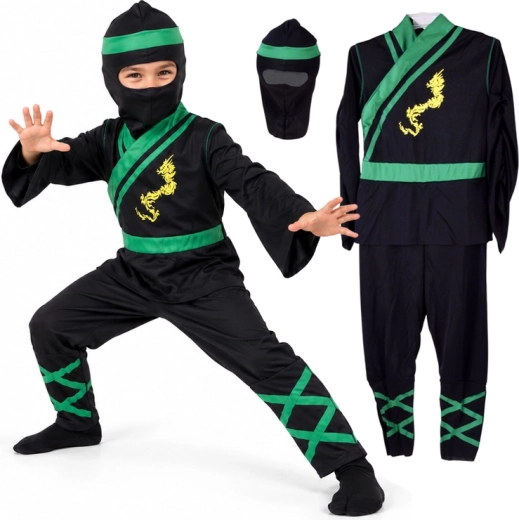 Ninjakostume til børn med grønne detaljer, størrelse M