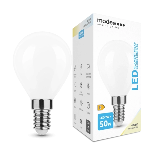 LED pære Modee Smart Lighting Filament Milky Globe Mini E14 7 W neutral hvid