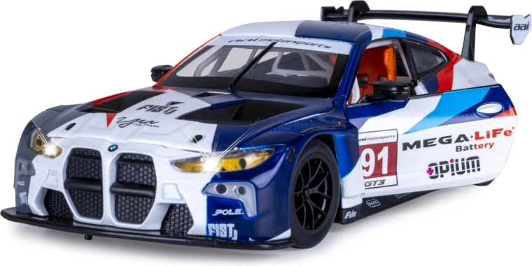BMW M4 GT3 metalmodel 1:24 hvid med lys og lyde