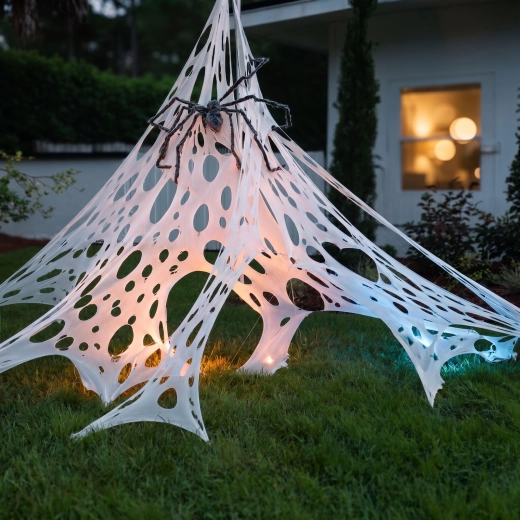 Halloween-edderkoppedekoration med pløkker 1 × 2 m, hvid