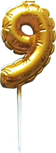 Kagelys tal 9 guld med spyd 6 cm