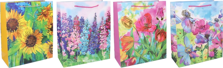 Gavepose L 31 × 42 × 12 cm – blomstermotiv, mix varianter