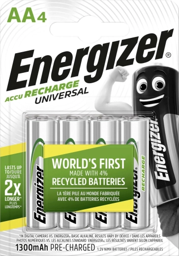 Energizer genopladelige batterier AA 1300 mAh, 4 stk.