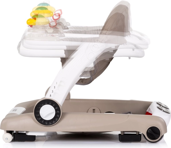 4-i-1: gåstativ, legecenter, hoppefunktion og skubbelegetøj