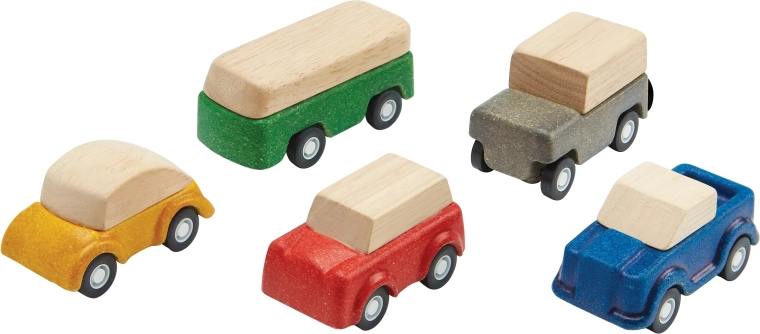 PlanToys PlanWorld træbiler – sæt med 5 køretøjer