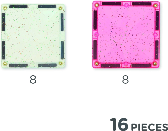 Cleverclixx magnetiske glimmerfliser transparent rosa, 16 stk.