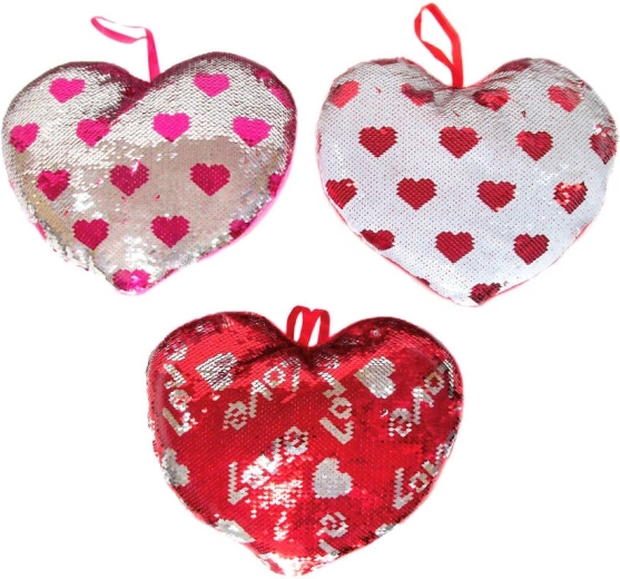 Plys-hjerte med vendbare pailletter 30 cm - 1 stk.