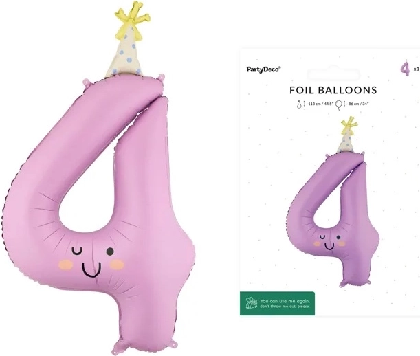 Folieballon tal 4 lavendel med ansigt