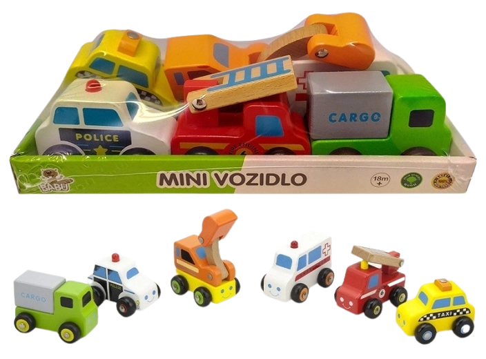 Babu mini træ-køretøjer – sæt med 6 stk.