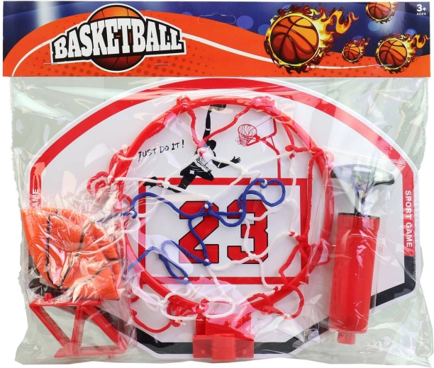 Basketballkurv i trikolore med bold og pumpe