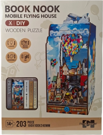 Træ 3D-puslespil Book Nook – Flyvende hus med LED-belysning